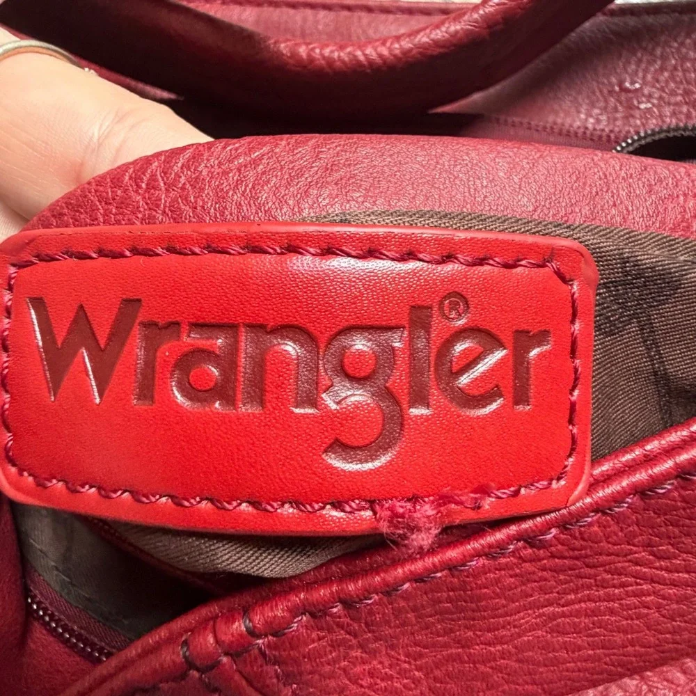 Wrangler Red Faux Leather Hobo Crossbody Bag Western Slouchy Purse Gold Hardware